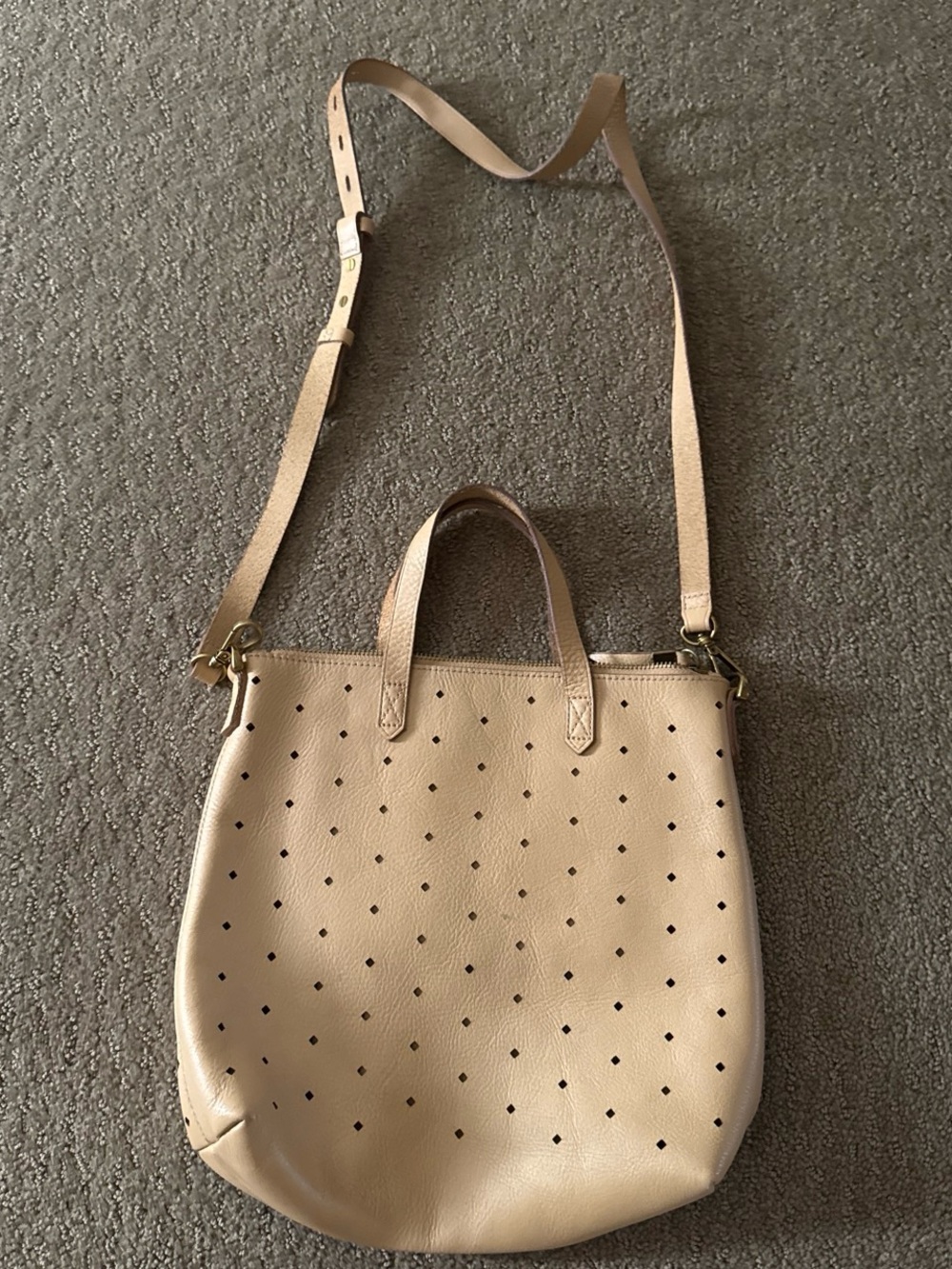 Madewell Tan Leather Perforated Crossbody Bag